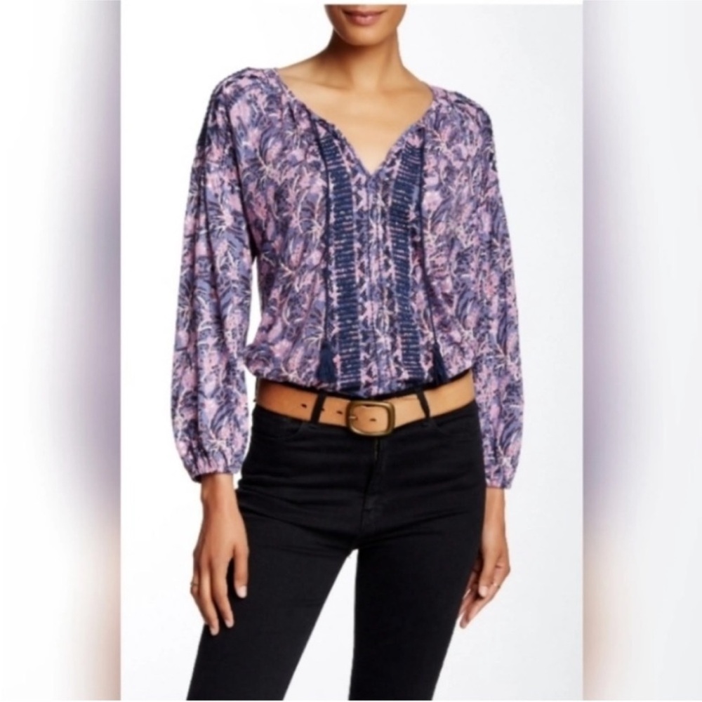 Lucky Brand Purple Embroidered Patterned Blouse